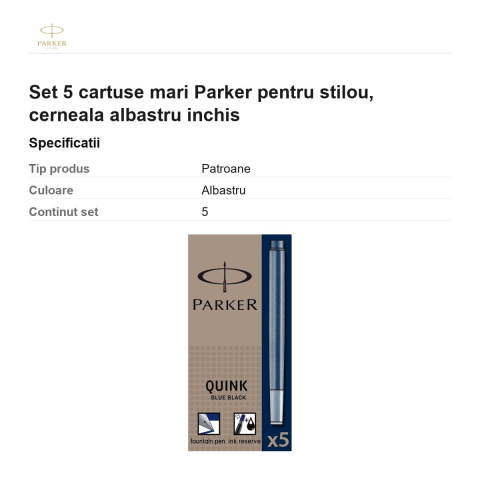Set 5 cartuse mari Parker pentru stilou, cerneala albastru inchis [2]