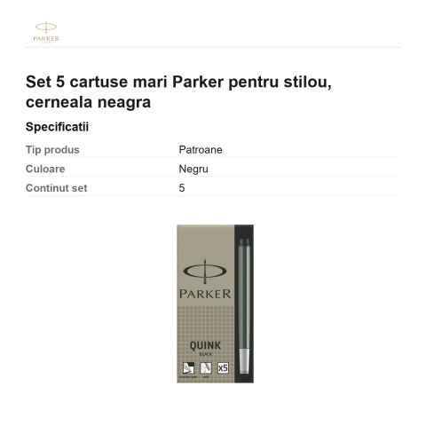 Set 5 cartuse mari Parker pentru stilou, cerneala neagra [2]