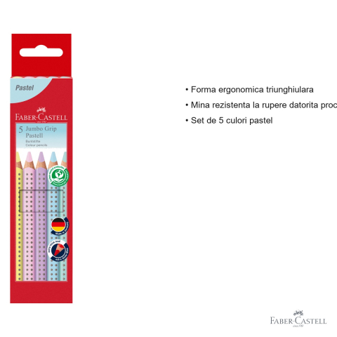 Set 5 creioane colorate pastel Jumbo Grip Faber-Castell, forma ergonomica triunghiulara, pentru copii [2]