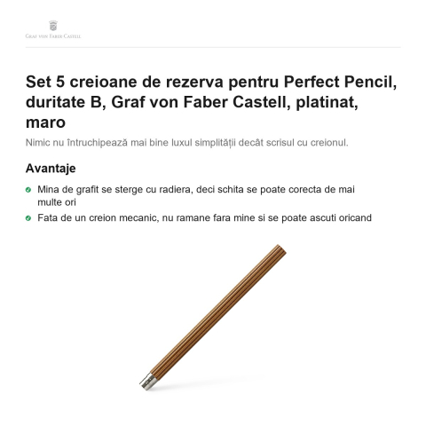 Set 5 creioane de rezerva pentru Perfect Pencil, duritate B, Graf von Faber Castell, platinat, maro [1]