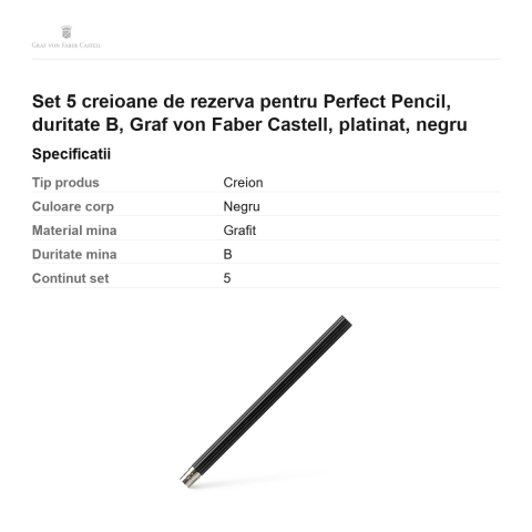 Set 5 creioane de rezerva pentru Perfect Pencil, duritate B, Graf von Faber Castell, platinat, negru [2]