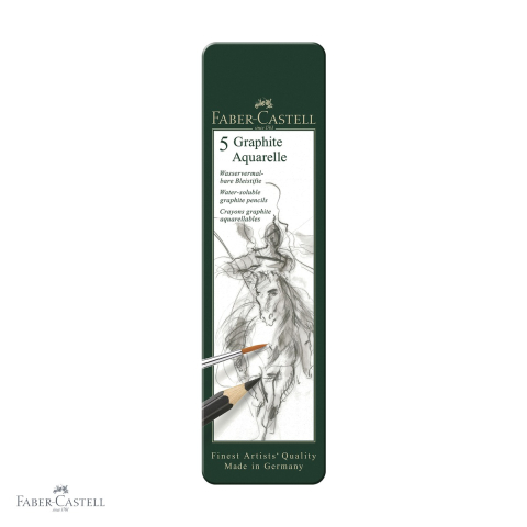 Desen grafit si carbune - Set 5 creioane grafit acuarela Faber-Castell, solubile in apa, pentru artisti (HB, 2B, 4B, 6B, 8B)