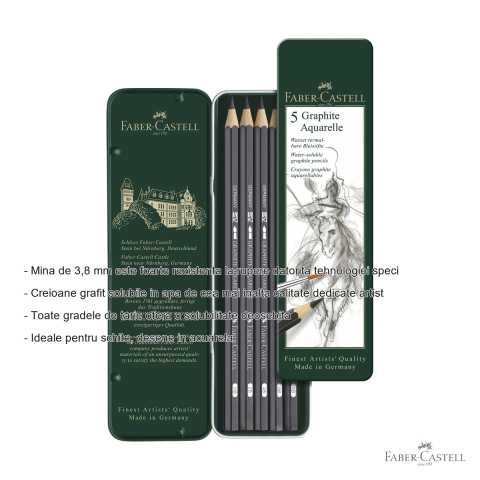 Set 5 creioane grafit acuarela Faber-Castell, solubile in apa, pentru artisti (HB, 2B, 4B, 6B, 8B) [1]