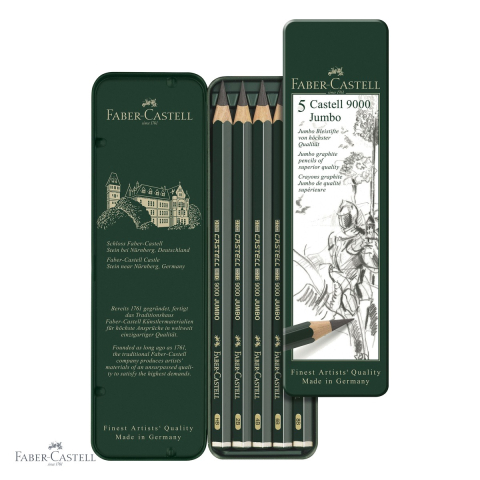 Set 5 creioane grafit Jumbo Faber-Castell Castell 9000, duritate HB-8B, pentru desen si schite [3]