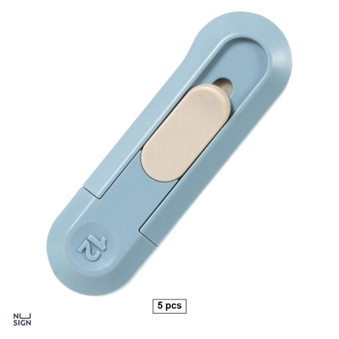 Bricolaj - Set 5 cuttere mini Deli Nusign, lama 12 mm cu retragere automata, 80x25 mm, bleu