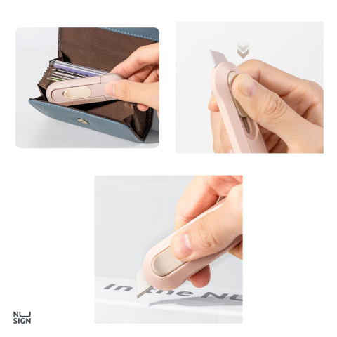 Set 5 cuttere mini Deli Nusign, lama 12 mm cu retragere automata, 80x25 mm, roz [3]