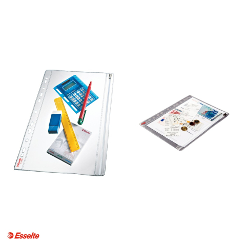 Set 5 folii de protectie Esselte, PVC, A4, cu fermoar, 200 microni, cristal, pentru arhivare, incolor [3]