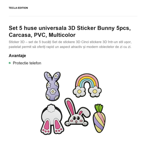 Set 5 huse universala 3D Sticker Bunny 5pcs, Carcasa, PVC, Multicolor [1]