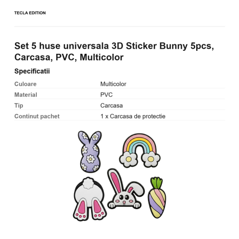 Set 5 huse universala 3D Sticker Bunny 5pcs, Carcasa, PVC, Multicolor [2]