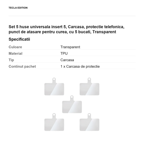 Set 5 insertii din TPU pentru prinderea snurului la telefon, Transparent [2]