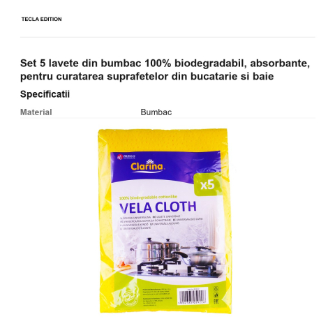 Set 5 lavete din bumbac 100% biodegradabil, absorbante, pentru curatarea suprafetelor din bucatarie si baie [2]