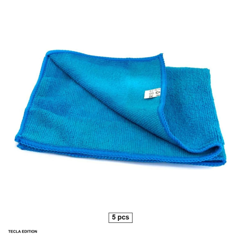 Lavete si prosoape - Set 5 lavete din microfibra din poliester si poliamida, absorbante, curata fara urme sau scame, reutilizabile, 40x40 cm, albastre
