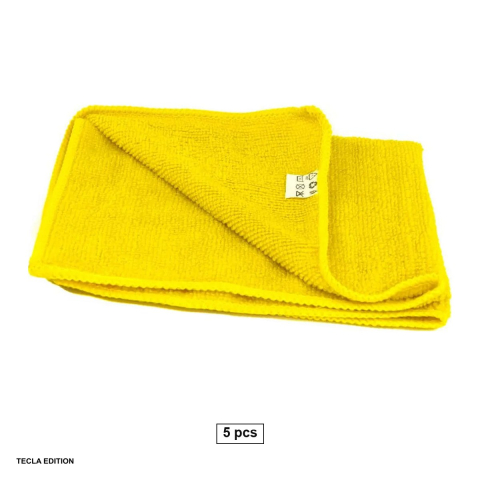 Lavete si prosoape - Set 5 lavete din microfibra din poliester si poliamida, absorbante, curata fara urme sau scame, reutilizabile, 40x40 cm, galbene