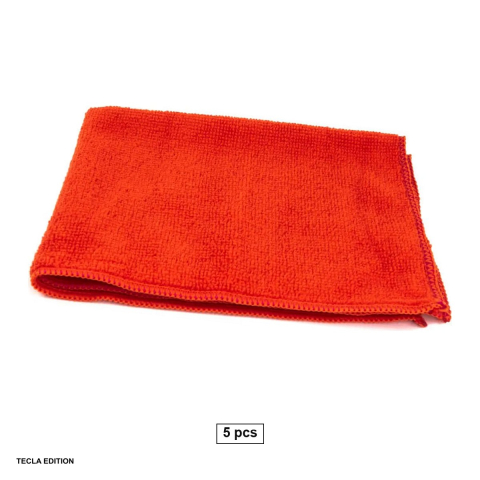 Menaj - Set 5 lavete din microfibra din poliester si poliamida, absorbante, curata fara urme sau scame, reutilizabile, 40x40 cm, rosii