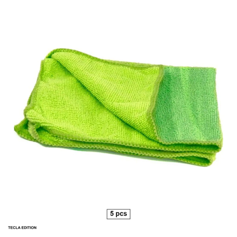 Lavete si prosoape - Set 5 lavete din microfibra din poliester si poliamida, absorbante, curata fara urme sau scame, reutilizabile, 40x40 cm, verzi