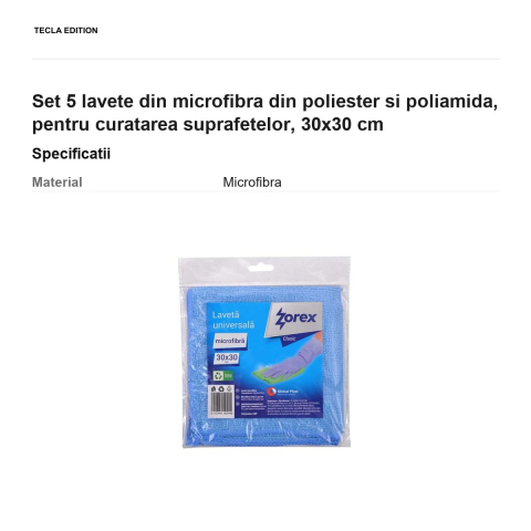 Set 5 lavete din microfibra din poliester si poliamida, pentru curatarea suprafetelor, 30x30 cm [2]