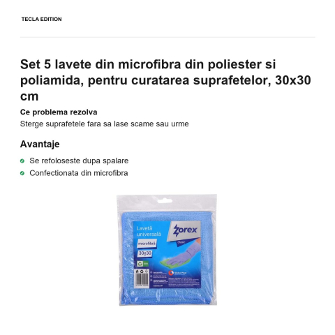Set 5 lavete din microfibra din poliester si poliamida, pentru curatarea suprafetelor, 30x30 cm [1]