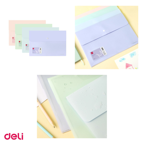 Set 5 mape Deli A4, cu buton, buzunar exterior culori macaron, asortat [3]