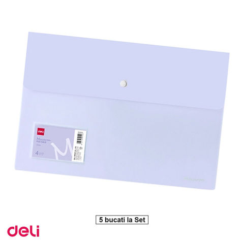 Organizare si arhivare - Set 5 mape Deli A4, cu buton, buzunar exterior culori macaron, asortat