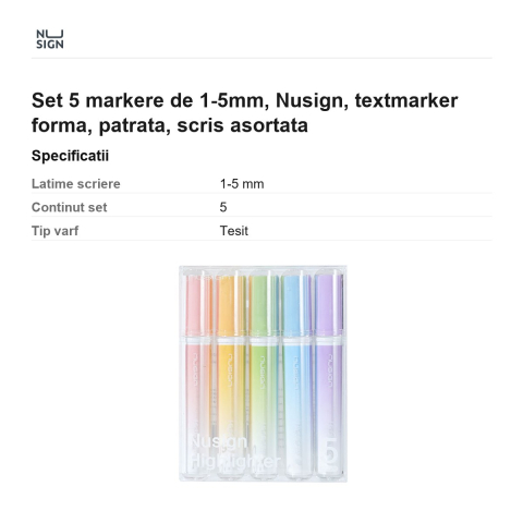 Set 5 markere de 1-5mm, Nusign, textmarker forma, patrata, scris asortata [2]