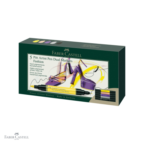 Markere si instrumente de desen artistic - Set 5 markere dual Faber-Castell Pitt Artist Pen Fashion, varf pensula si liner, pentru desen si ilustratie moda