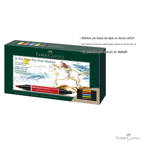 Set 5 markere duale Faber-Castell Pitt Artist Pen, varf pensula si liner, pentru desen si ilustratie [2]