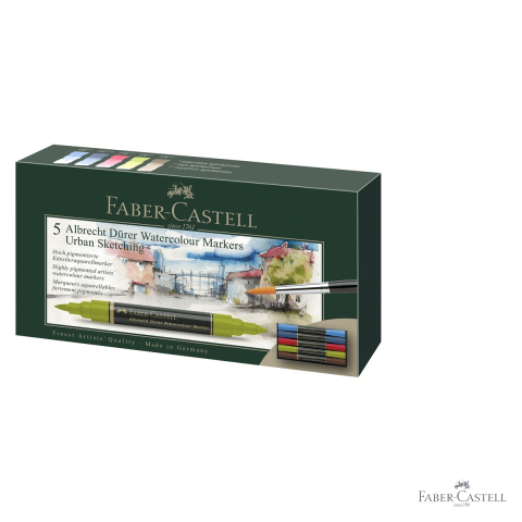 Set 5 markere solubile dublu varf Faber-Castell A.Durer, pensula si fetru, pentru schite si acuarela [2]