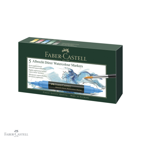 Markere si instrumente de desen artistic - Set 5 markere solubile Faber-Castell A.Durer, cerneala pe baza de apa, pentru pictura acuarela si schita artistica