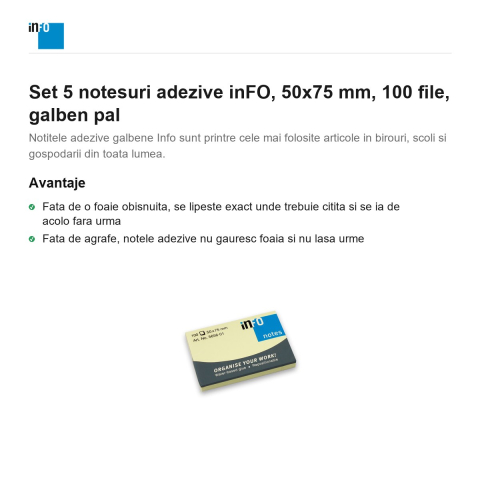 Set 5 notesuri adezive inFO, 50x75 mm, 100 file, galben pal [1]