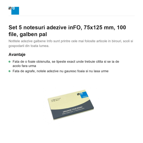 Set 5 notesuri adezive inFO, 75x125 mm, 100 file, galben pal [1]