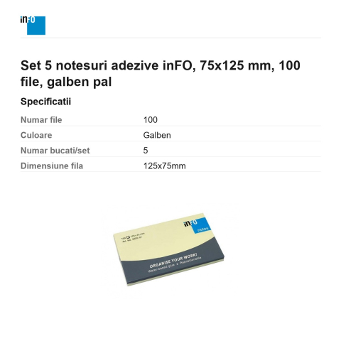 Set 5 notesuri adezive inFO, 75x125 mm, 100 file, galben pal [2]