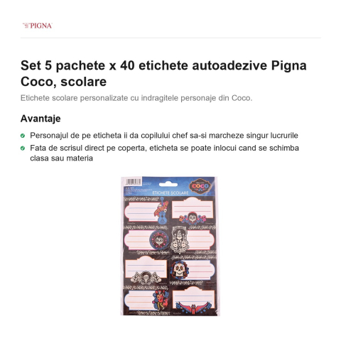 Set 5 pachete x 40 etichete autoadezive Pigna Coco, scolare [1]