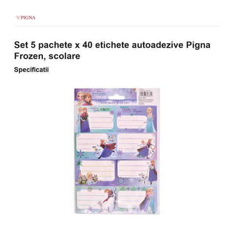 Set 5 pachete x 40 etichete autoadezive Pigna Frozen, scolare [2]