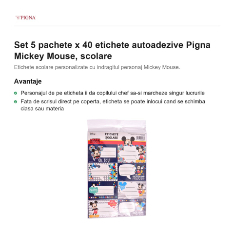Set 5 pachete x 40 etichete autoadezive Pigna Mickey Mouse, scolare [1]