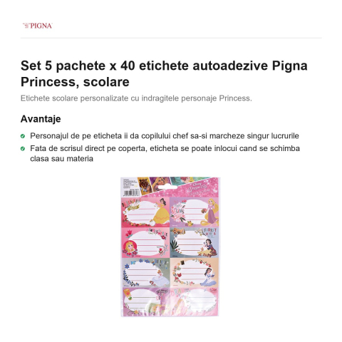 Set 5 pachete x 40 etichete autoadezive Pigna Princess, scolare [1]