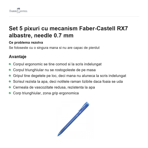 Set 5 pixuri cu mecanism Faber-Castell RX7 albastre, needle 0.7 mm [1]