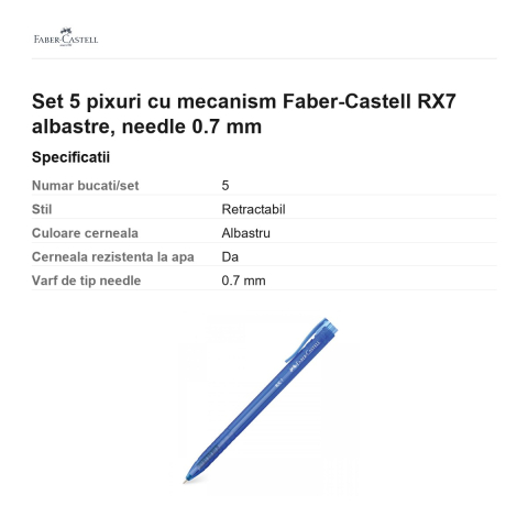 Set 5 pixuri cu mecanism Faber-Castell RX7 albastre, needle 0.7 mm [2]