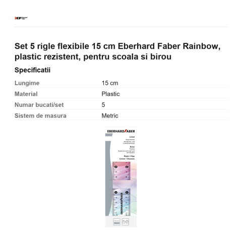 Set 5 rigle flexibile 15 cm Eberhard Faber Rainbow, plastic rezistent, pentru scoala si birou [2]