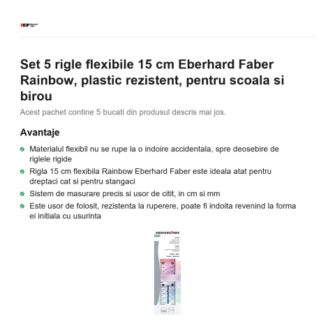 Set 5 rigle flexibile 15 cm Eberhard Faber Rainbow, plastic rezistent, pentru scoala si birou [1]