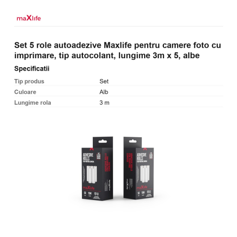 Set 5 role autoadezive Maxlife pentru camere foto cu imprimare, tip autocolant, lungime 3m x 5, albe [2]