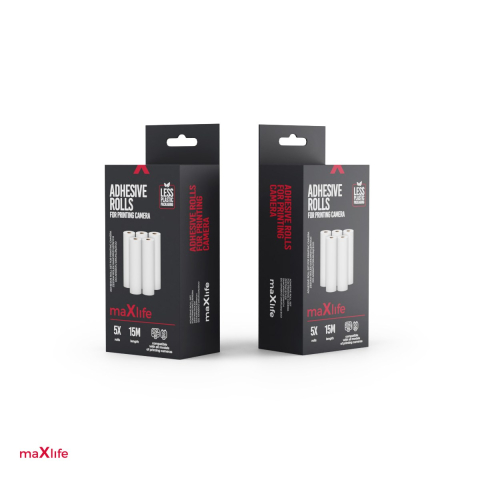 Consumabile imprimante termice - Set 5 role autoadezive Maxlife pentru camere foto cu imprimare, tip autocolant, lungime 3m x 5, albe