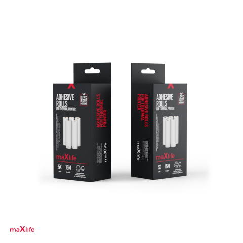 Consumabile imprimante termice - Set 5 role termice adezive Maxlife MXTP-100, lungime 3m x 5, tip autocolant, albe
