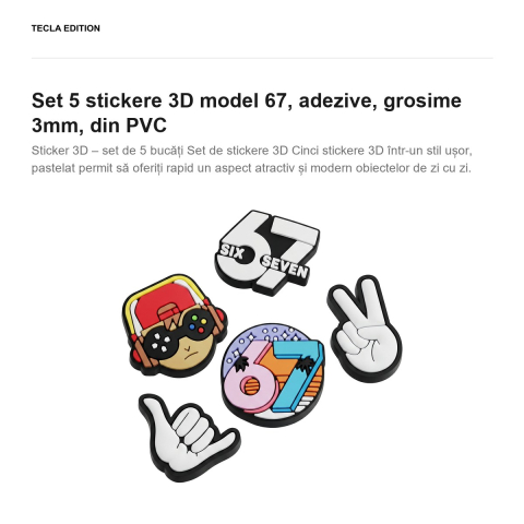 Set 5 stickere 3D model 67, adezive, grosime 3mm, din PVC [1]
