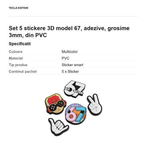Set 5 stickere 3D model 67, adezive, grosime 3mm, din PVC [2]