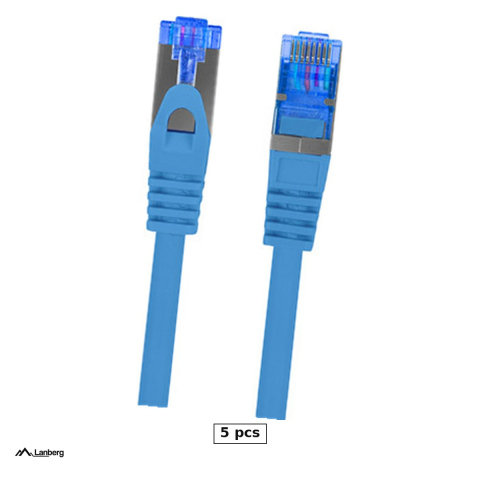 Conectica IT - Set 5 x patchcord de retea Lanberg Cat.6A S/FTP, 1 m, RJ45, conductor CCA, manta LSZH, 500 MHz, pana la 10 Gb/s, testat Fluke, albastru, PCF6A-10CC-0100-B