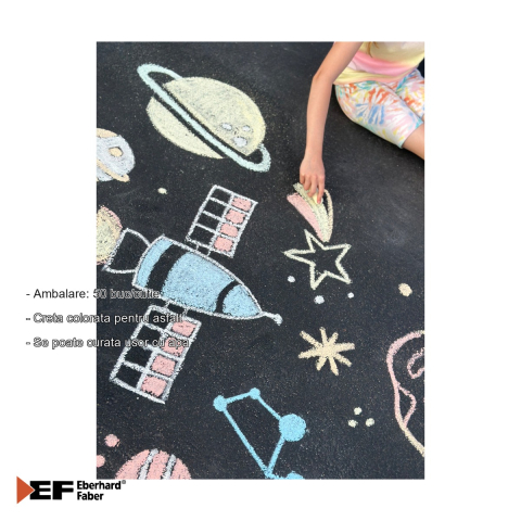 Set 50 bucati creta colorata pentru asfalt Eberhard Faber, cutie plastic, usor de curatat cu apa [1]