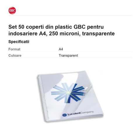 Set 50 coperti din plastic GBC pentru indosariere A4, 250 microni, transparente [2]