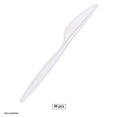 Vesela unica folosinta - Set 50 cutite 18-20 cm, reutilizabile si rezistente la temperaturi moderate, din plastic, albe