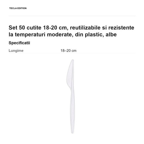 Set 50 cutite 18-20 cm, reutilizabile si rezistente la temperaturi moderate, din plastic, albe [2]