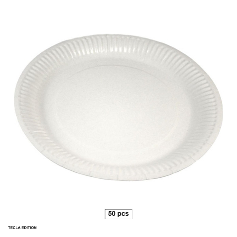 Set 50 farfurii din carton biodegradabile si compostabile, pentru mancare calda si rece, nu permit scurgerea, diametru 23 cm, albe [0]